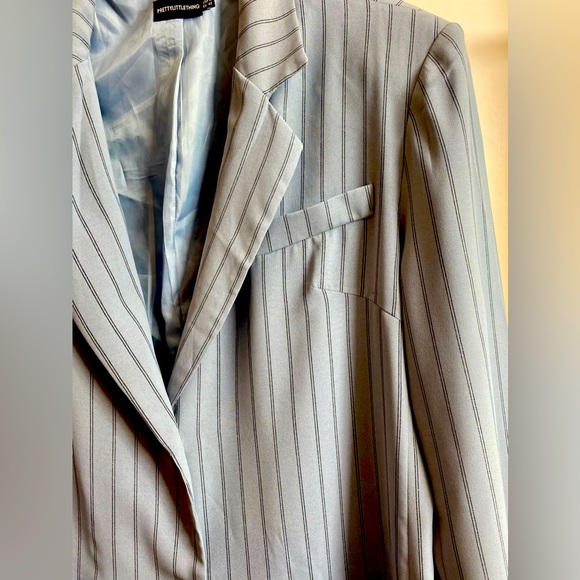 Pretty Little Thing Oversized 10 Blazer Blue & White Stripes Jacket Career - Picture 5 of 11
